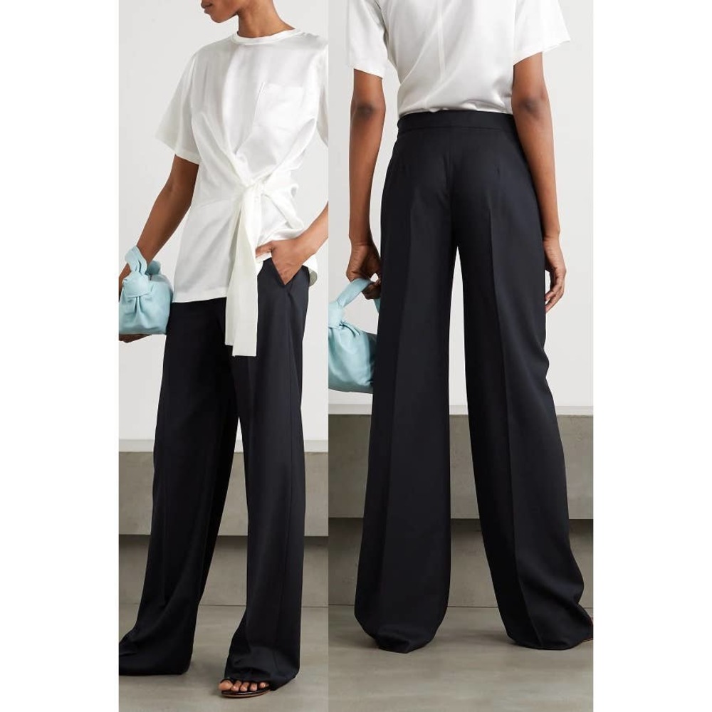 MAXMARA Wool Twill Wide Leg Dress Pants Black Size M High Rise Full Length